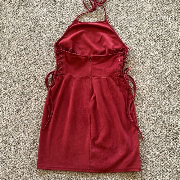 Forever21 Red Suede Halter Mini Dress Size M - Picture 3 of 4